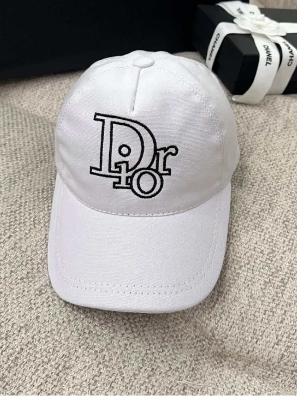 Dior. White Black Embroidered Name logo Baseball Hat Cap